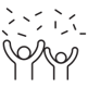 Icon of two people with their arms in the air and confetti falling around them