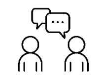 Icon of two people talking to each other with speech bubbles overhead.