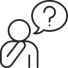 Icon of a person with a question mark in a speech bubble.