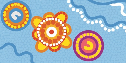 Aboriginal artwork orange icon on blue background