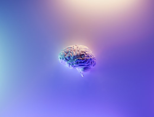 Picture of a brain on a brightly blue and purple coloured background
